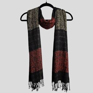 Unbranded Scarf Shawl Womens 66.5x18 Black Multicolored Silver Thread Colorblock